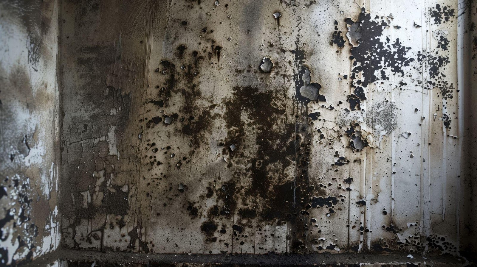 textured wall with black paint and rust, highlighting the effects of time and neglect