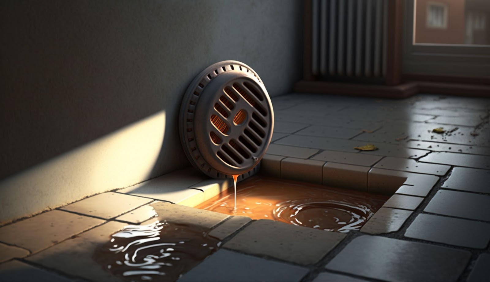 Water leaking from drain in room, sewage damage, Professional sewage cleanup, Professional Cleanup