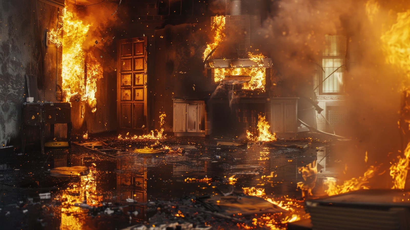 A house engulfed in flames, with thick smoke billowing, highlighting the urgency of fire restoration services in Utah.