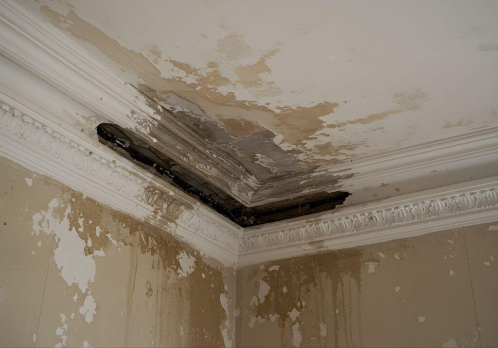 A room with a ceiling entirely covered in water creating an unusual and surreal atmosphere