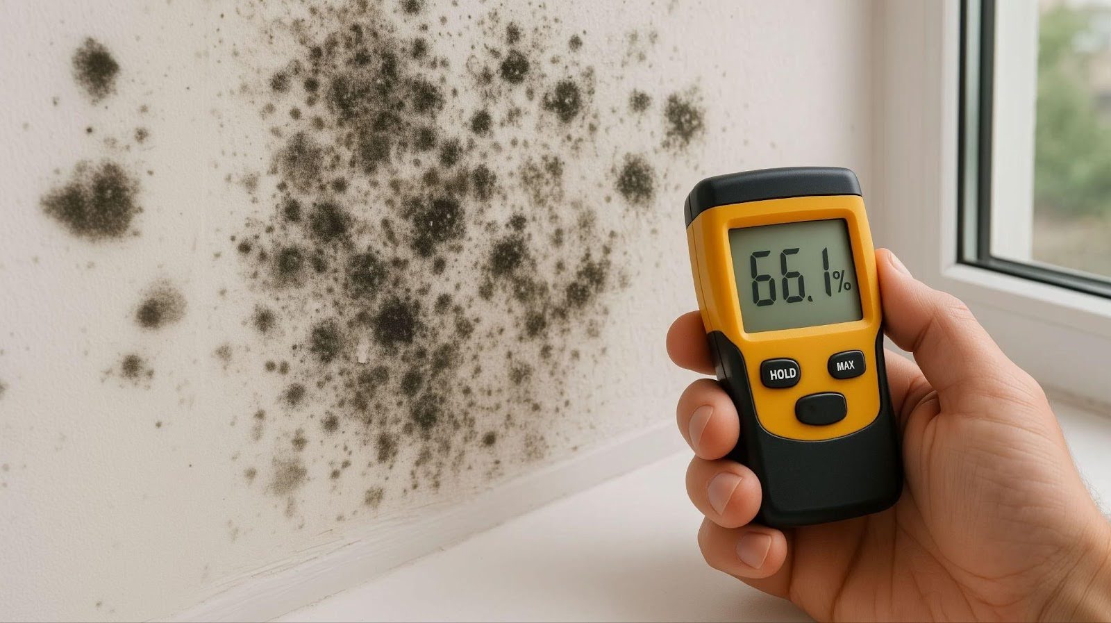 Mold remediation process in a UK home showing professionals removing mold from walls and surfaces