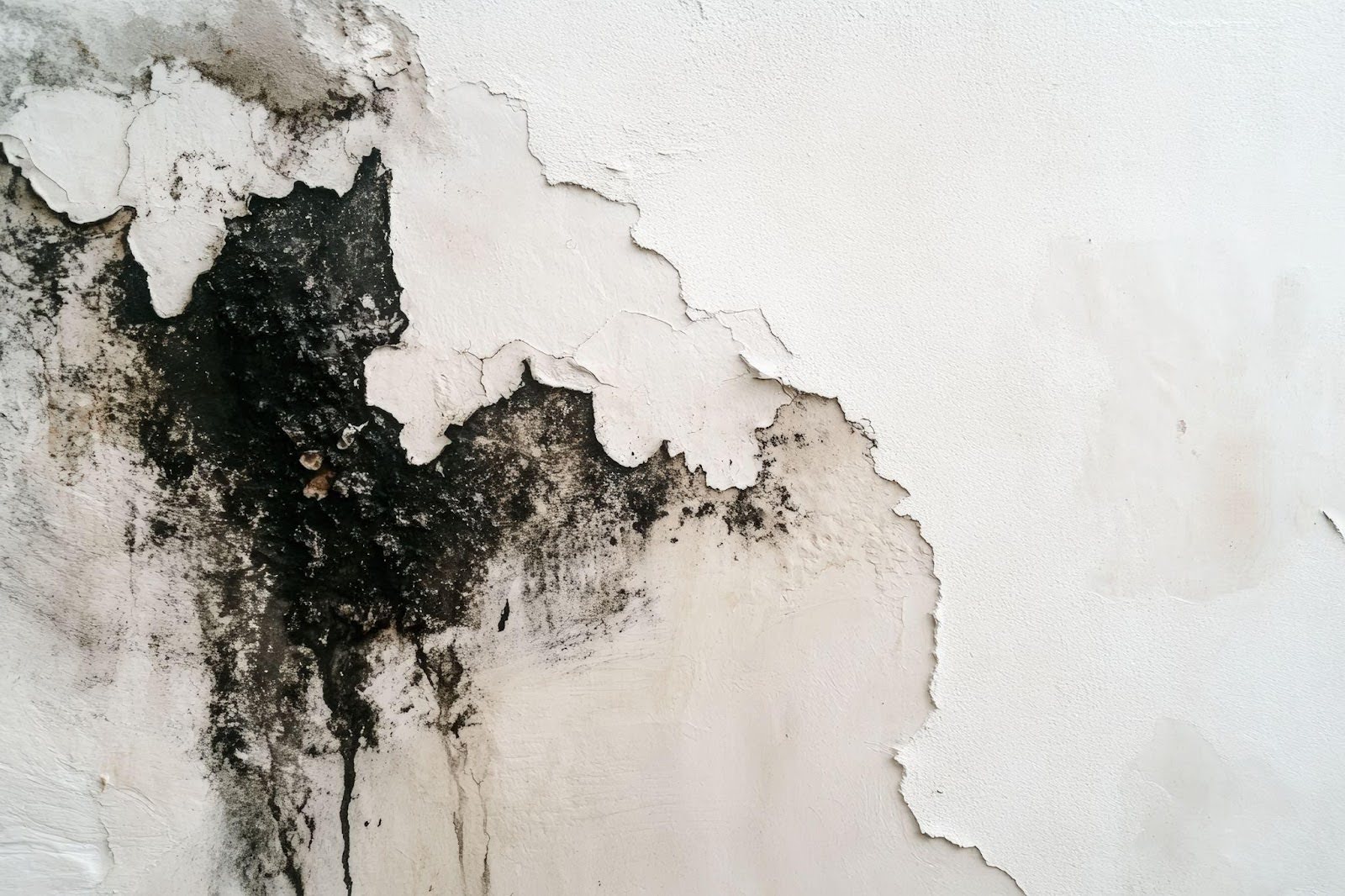 Mold growth on a black-painted wall showing dark patches and texture